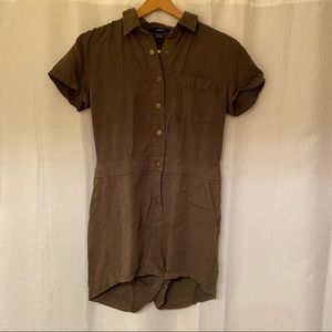 Forever 21 Chambray Button-Front Romper- Olive